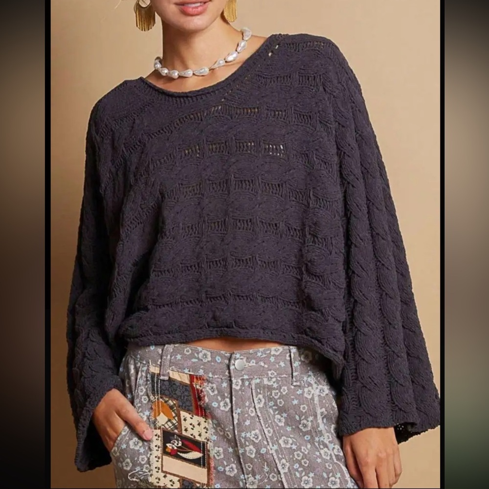 POL Textured Navy Sweater